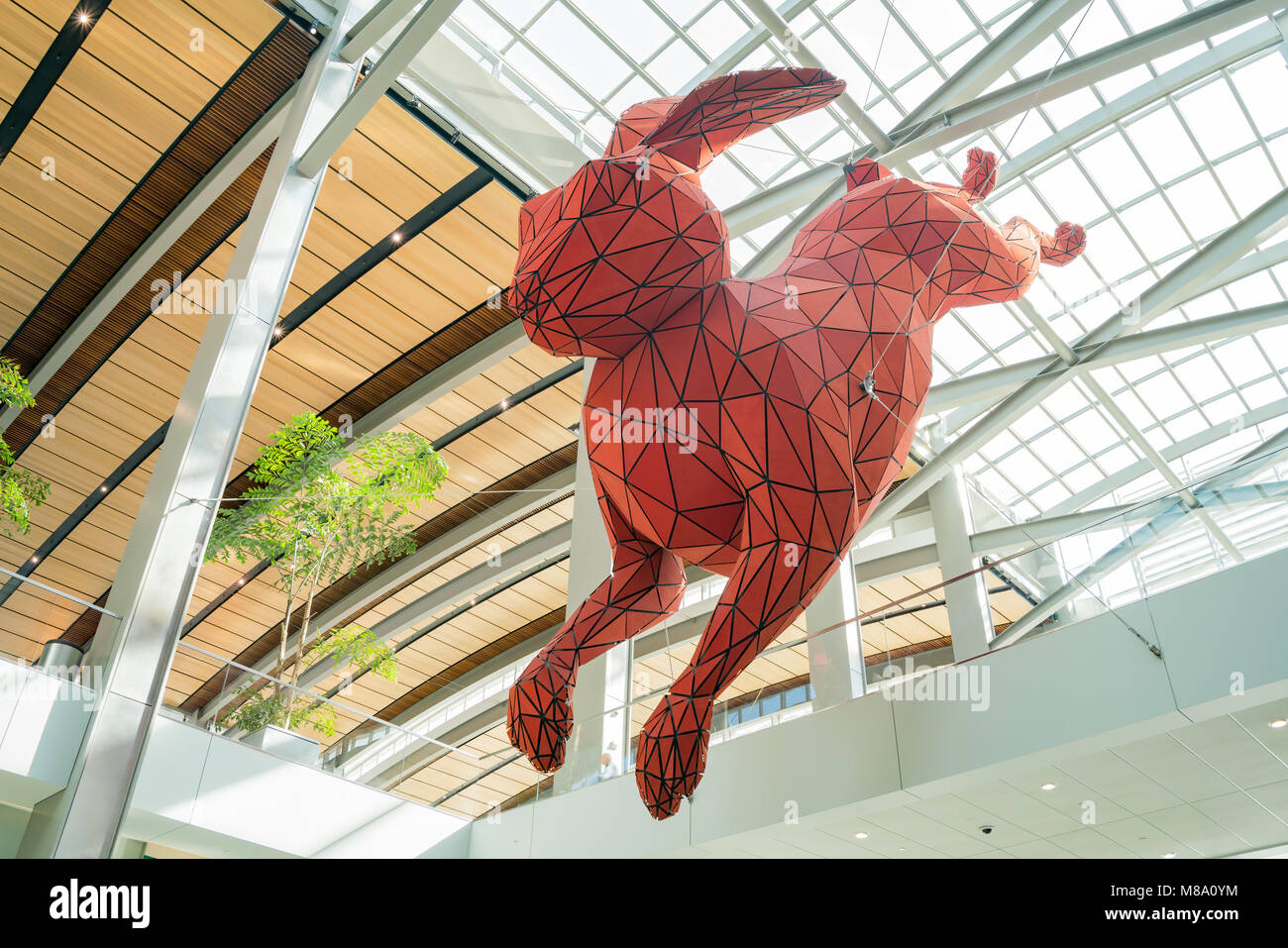 Sacramento, FEB 20: Big red rabbit art hanging at the airport on FEB 20, 2018 at Sacramento, California Stock Photo