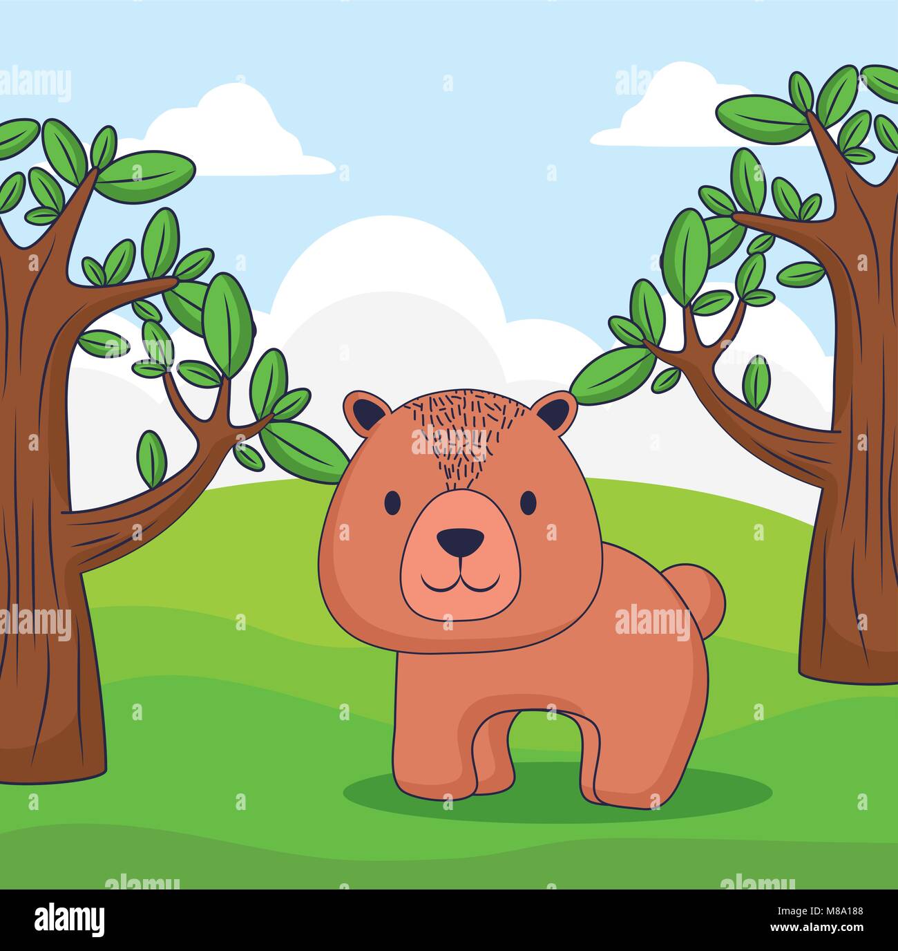 cute bear in a forest, colorful design. vector illustration Stock ...