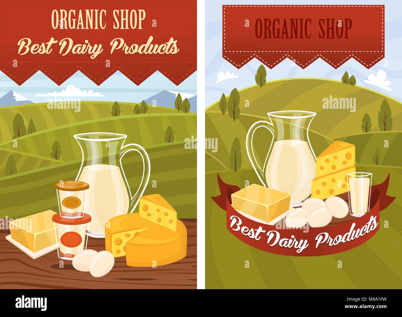 Dairy products on wooden table Stock Vector Image & Art - Alamy
