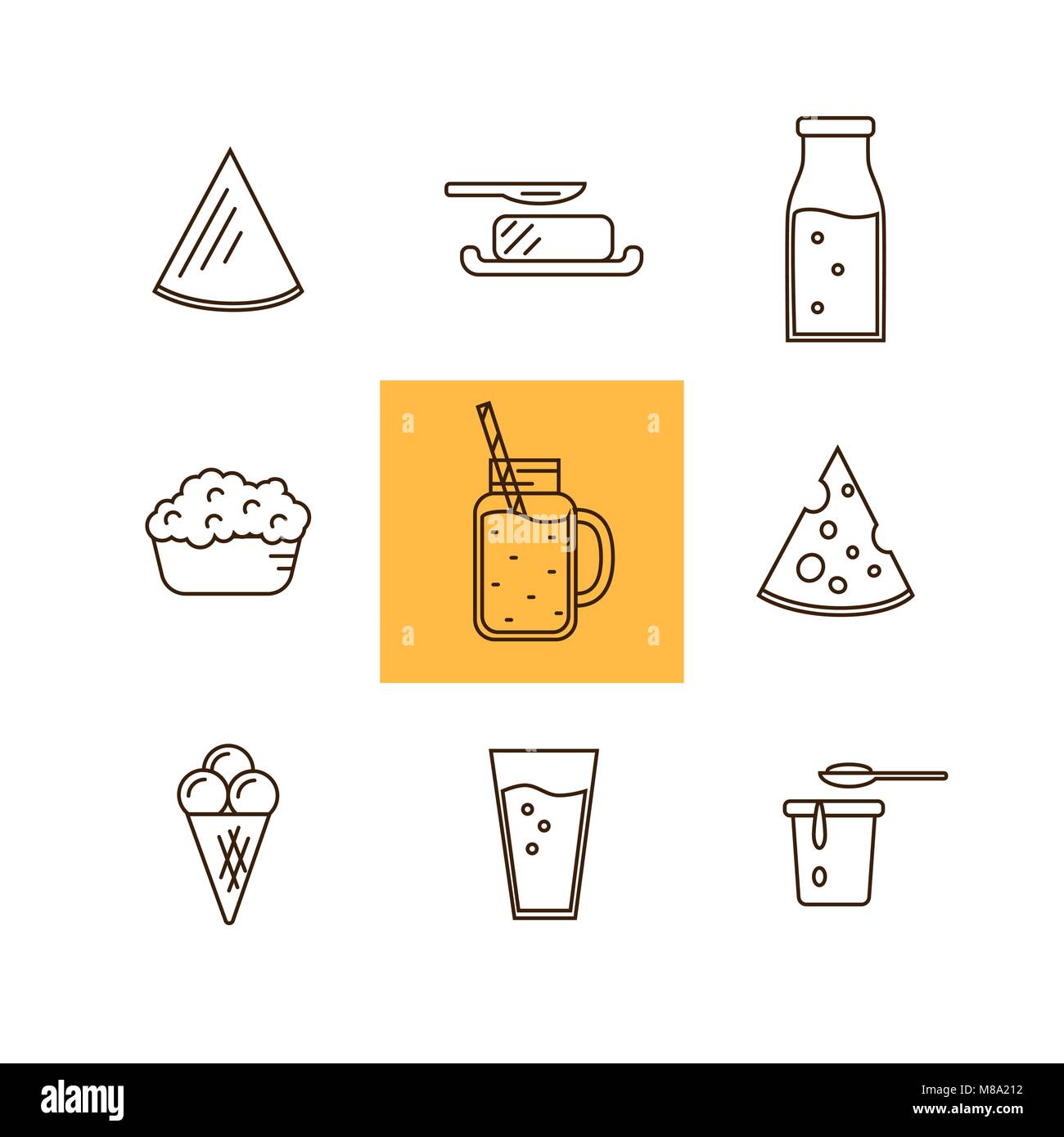 Dairy icon set in line style design. Milk, Cheese Stock Vector Image ...