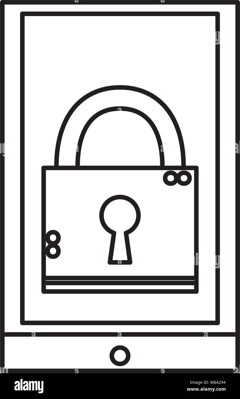 line close padlock object inside smartphone technology Stock Vector ...