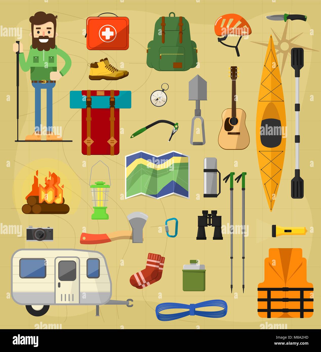 Camping equipment symbols. Stock Vector