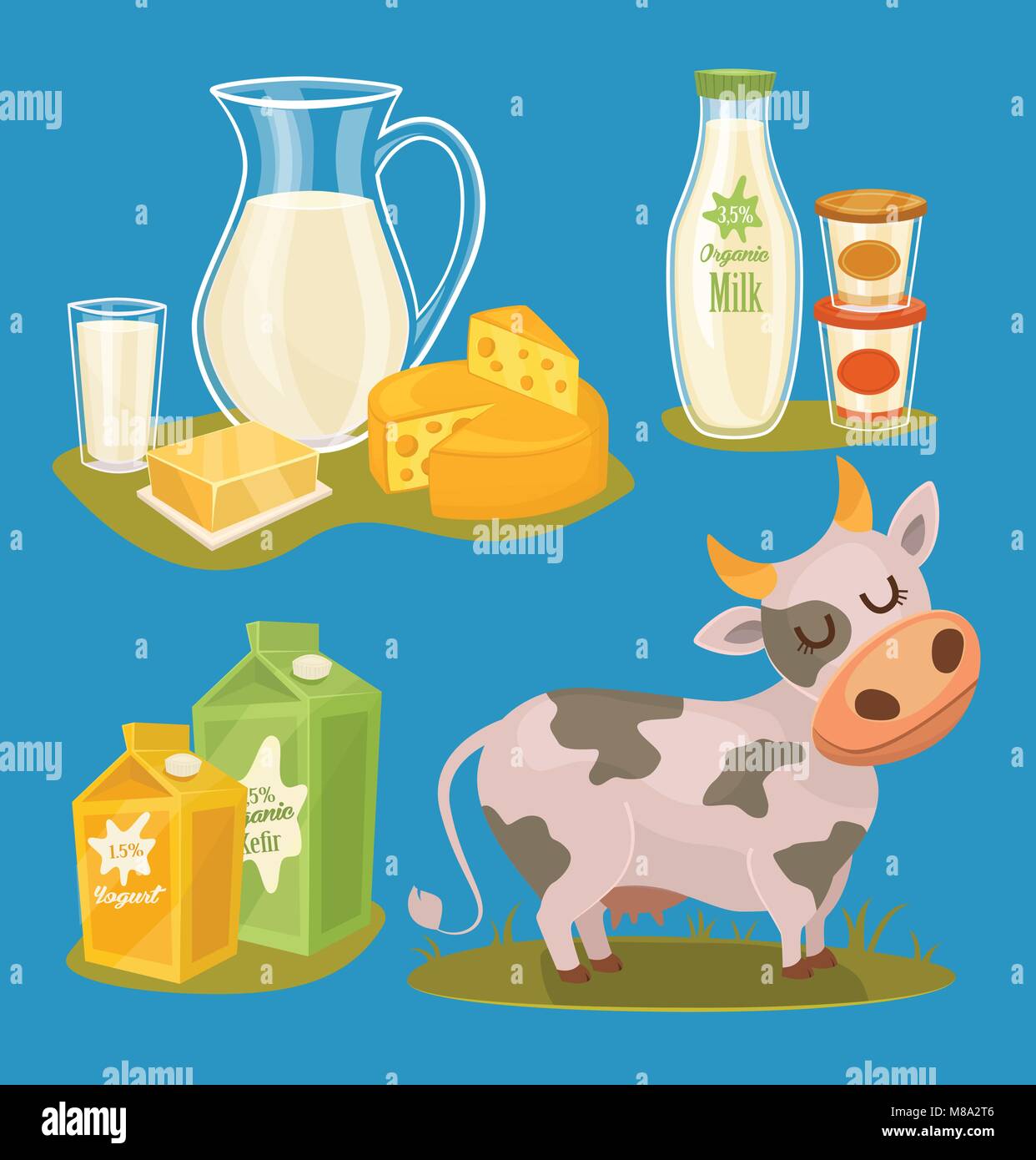 Dairy products isolated, vector illustration Stock Vector