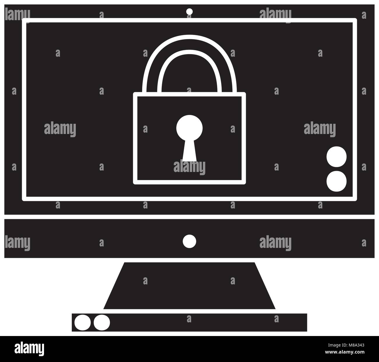 silhouette padlock security object inside computer technology Stock ...