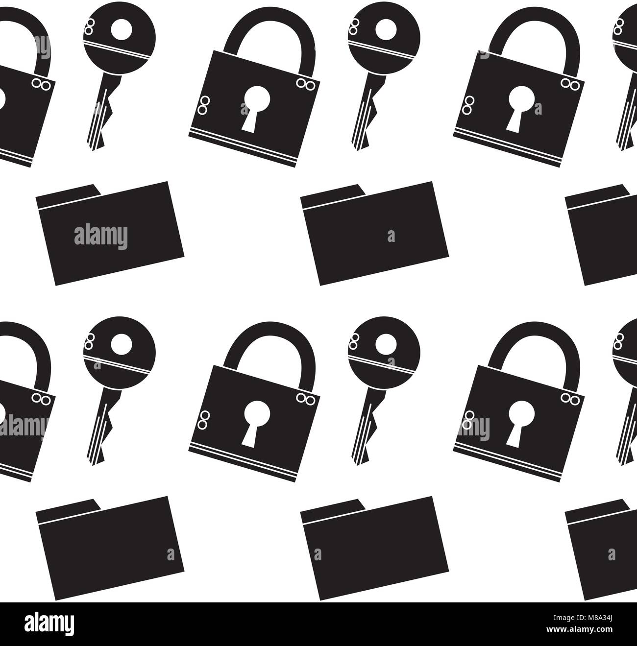 silhouette close padlock security and file folder background Stock ...