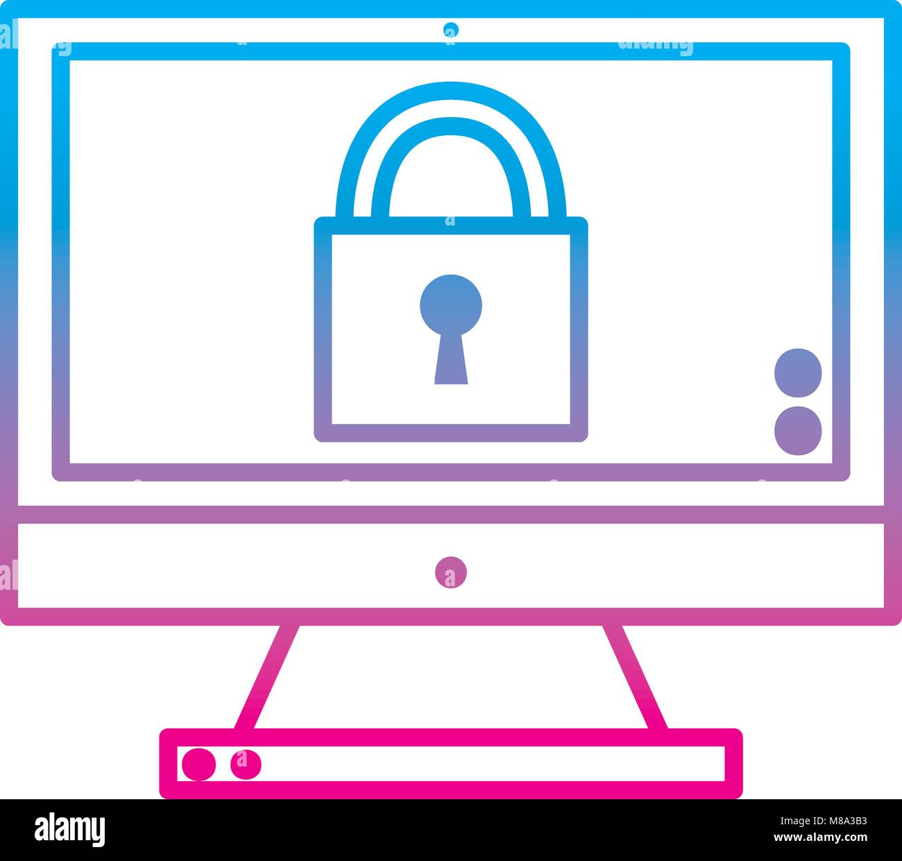 degraded line padlock security object inside computer technology Stock ...