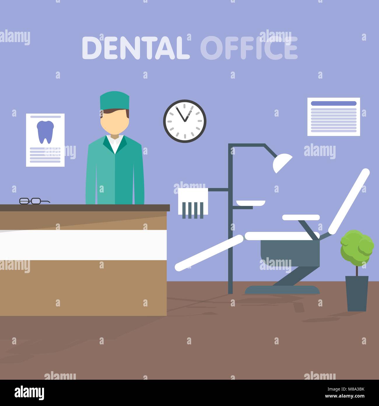 Workplace dentist, vector illustration. Stock Vector
