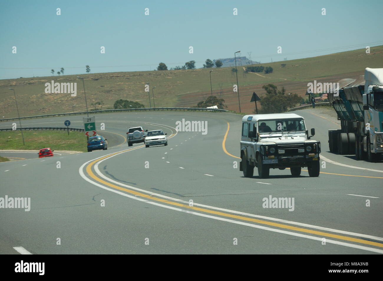 Cars on the N3 highway near Harrismith, South Africa Stock Photo