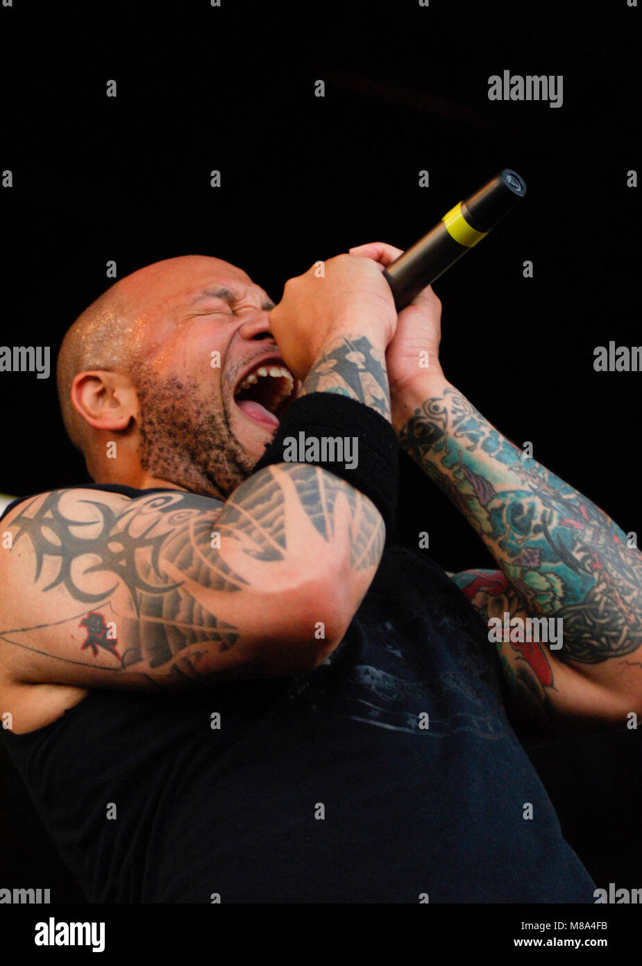 Howard Jones of Killswitch Engage performs on stage during the Vans Warped Tour 2007. Stock Photo