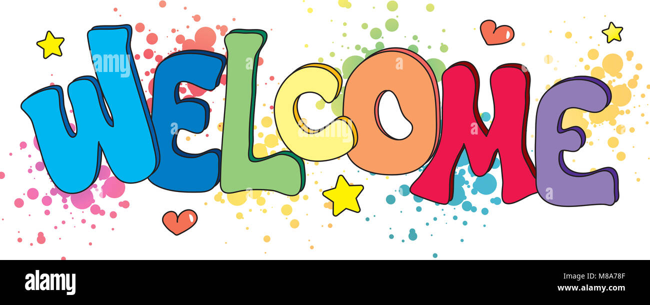 illustration of welcome written in fun background Stock Photo - Alamy