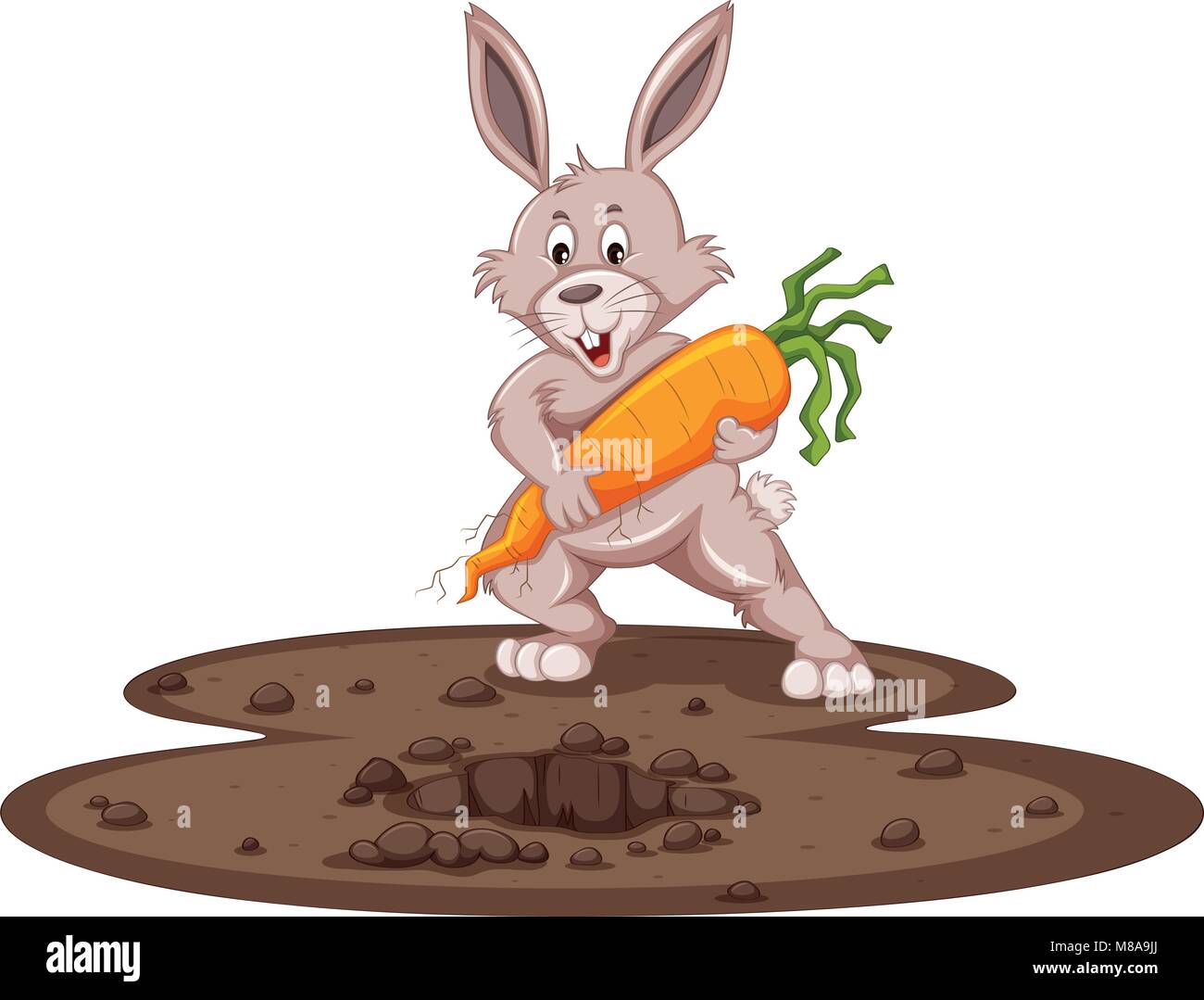Cute bunny and fresh carrot in garden illustration Stock Vector Image ...