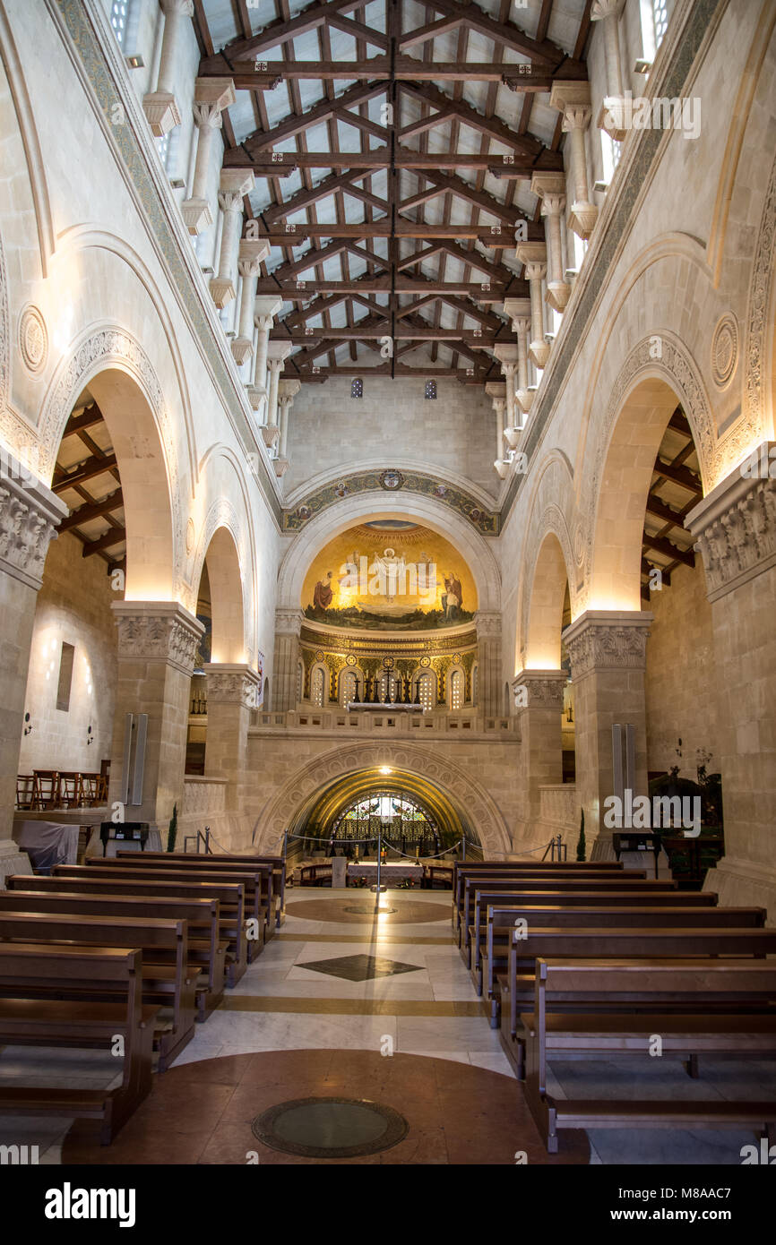 Interior of the Franciscan church of the Transfiguration, mount Tabor, Jezreel Valley, Galilee, Israel (architect Antonio Barluzzi 1924) Stock Photo