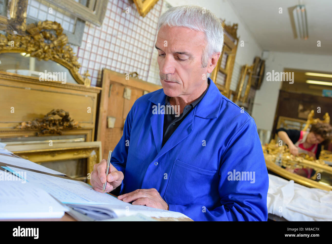 man-making-notes-stock-photo-alamy