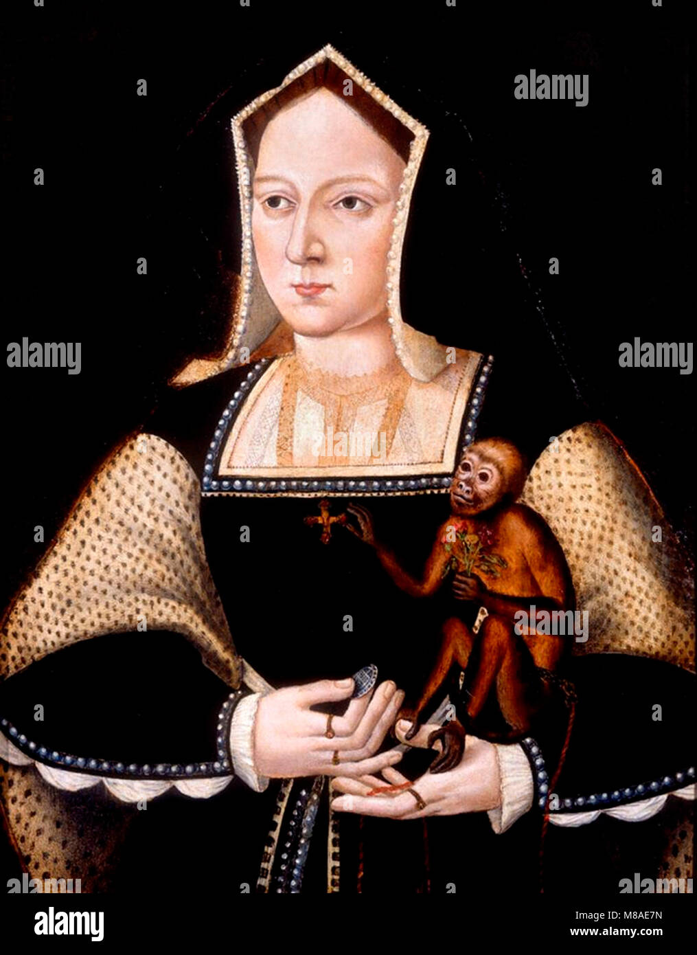 Catherine of Aragon by Lucas Horenbout, c.1525. Stock Photo