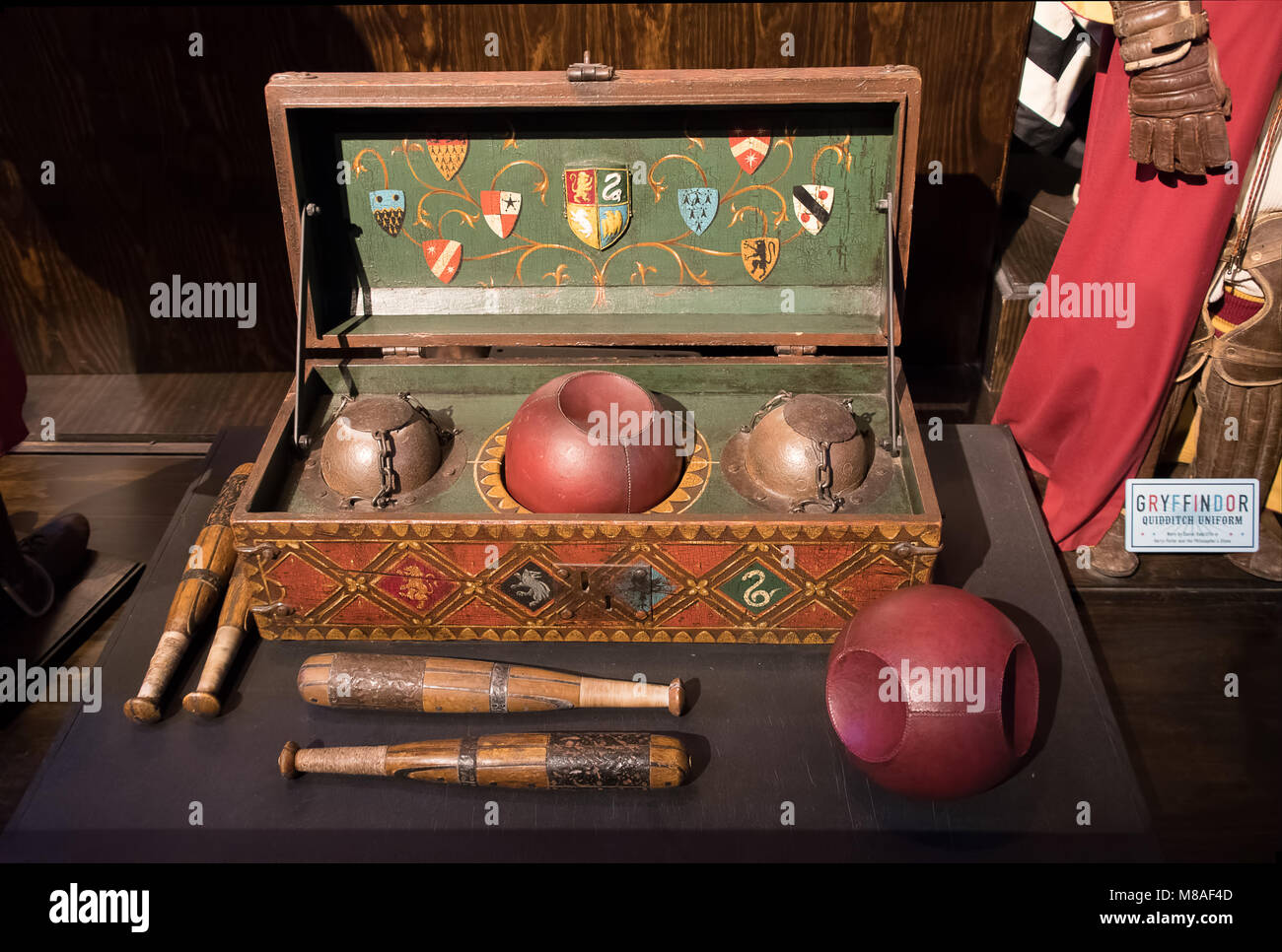 LEAVESDEN, UK - FEBRUARY 24TH 2018: Set of Quidditch balls  at the Making of Harry Potter tour at Warner Bros studio in Leavesden, UK Stock Photo