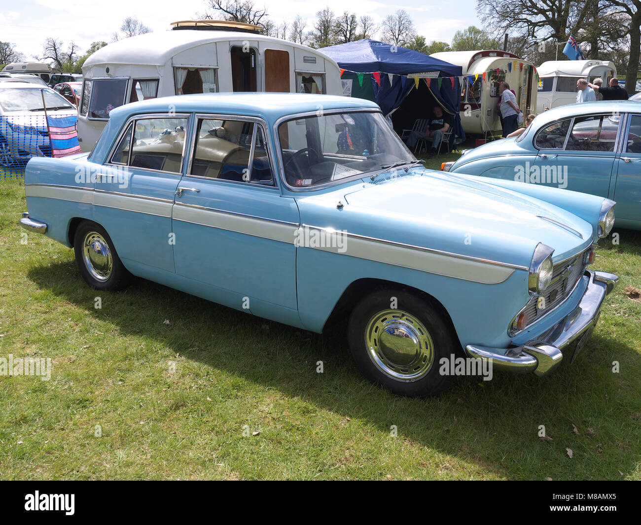 Classic cars and caravans on display at Stradsett rally, Norfolk Stock