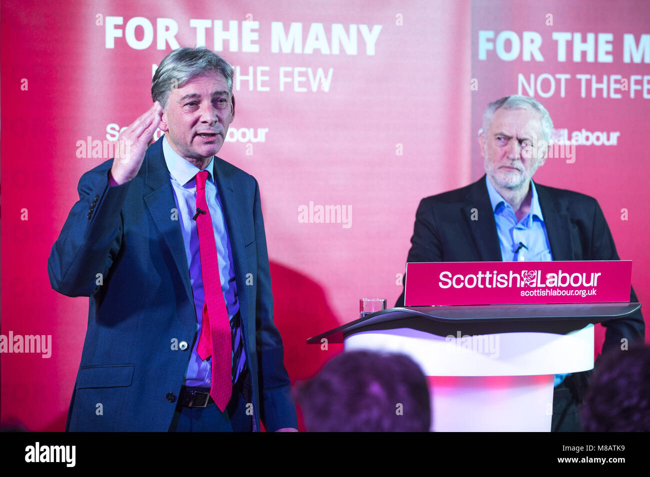 Labour leader Jeremy Corbyn and Richard Leonard speak at a campaign