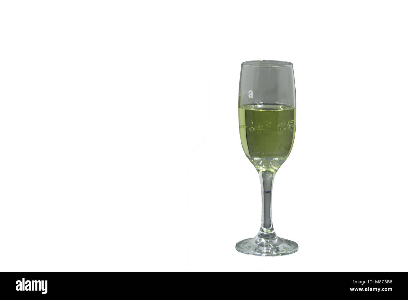 Champagne glass with bubbles isolated on white background Stock Photo