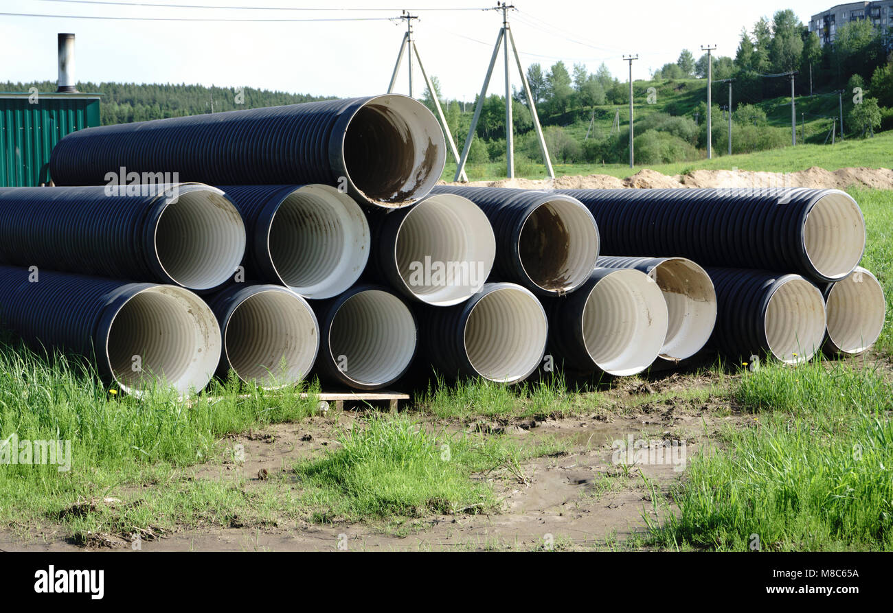 Corrugated plastic pipes at a construction site Stock Photo Alamy