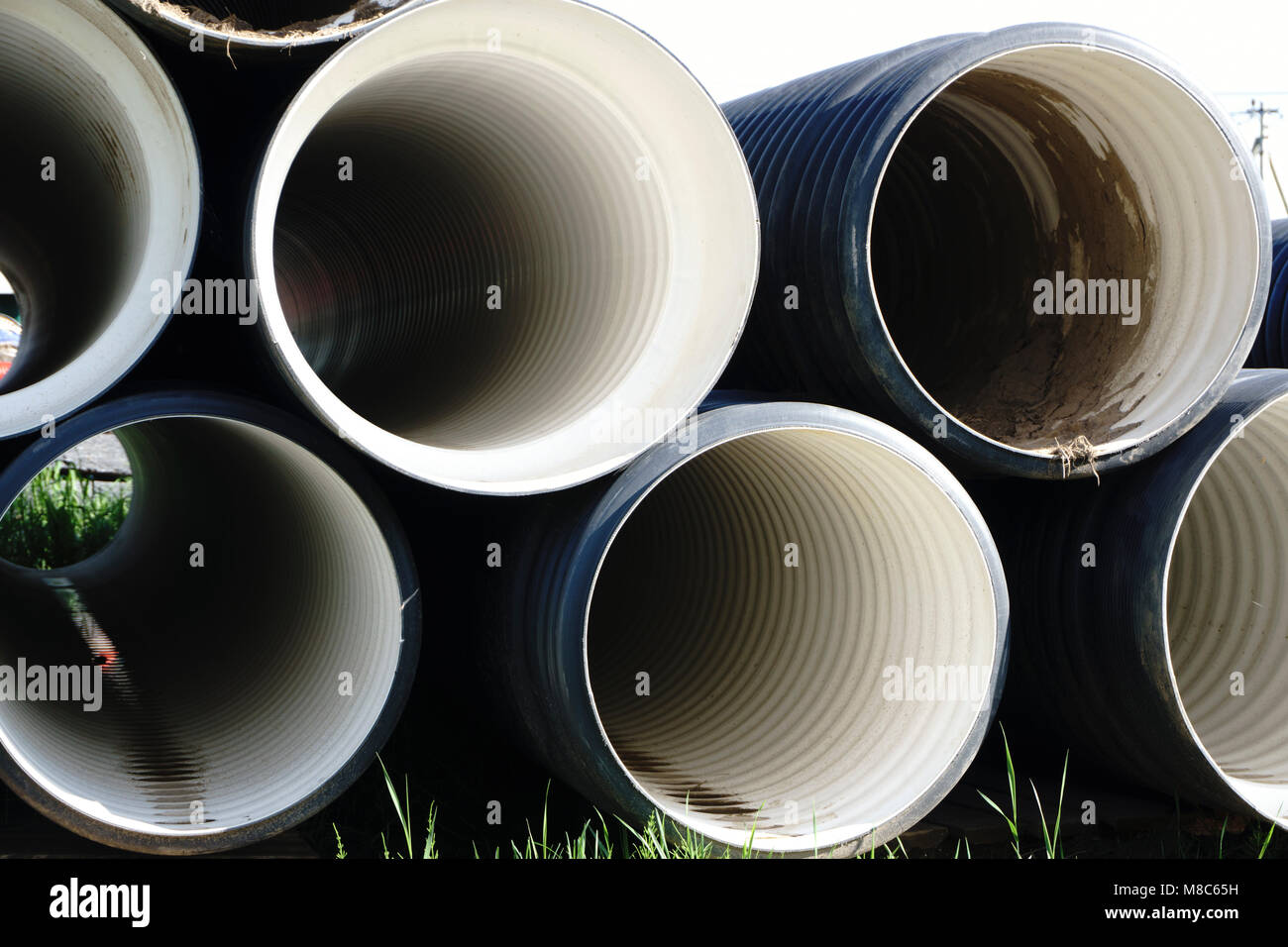 Corrugated plastic pipes at a construction site Stock Photo Alamy