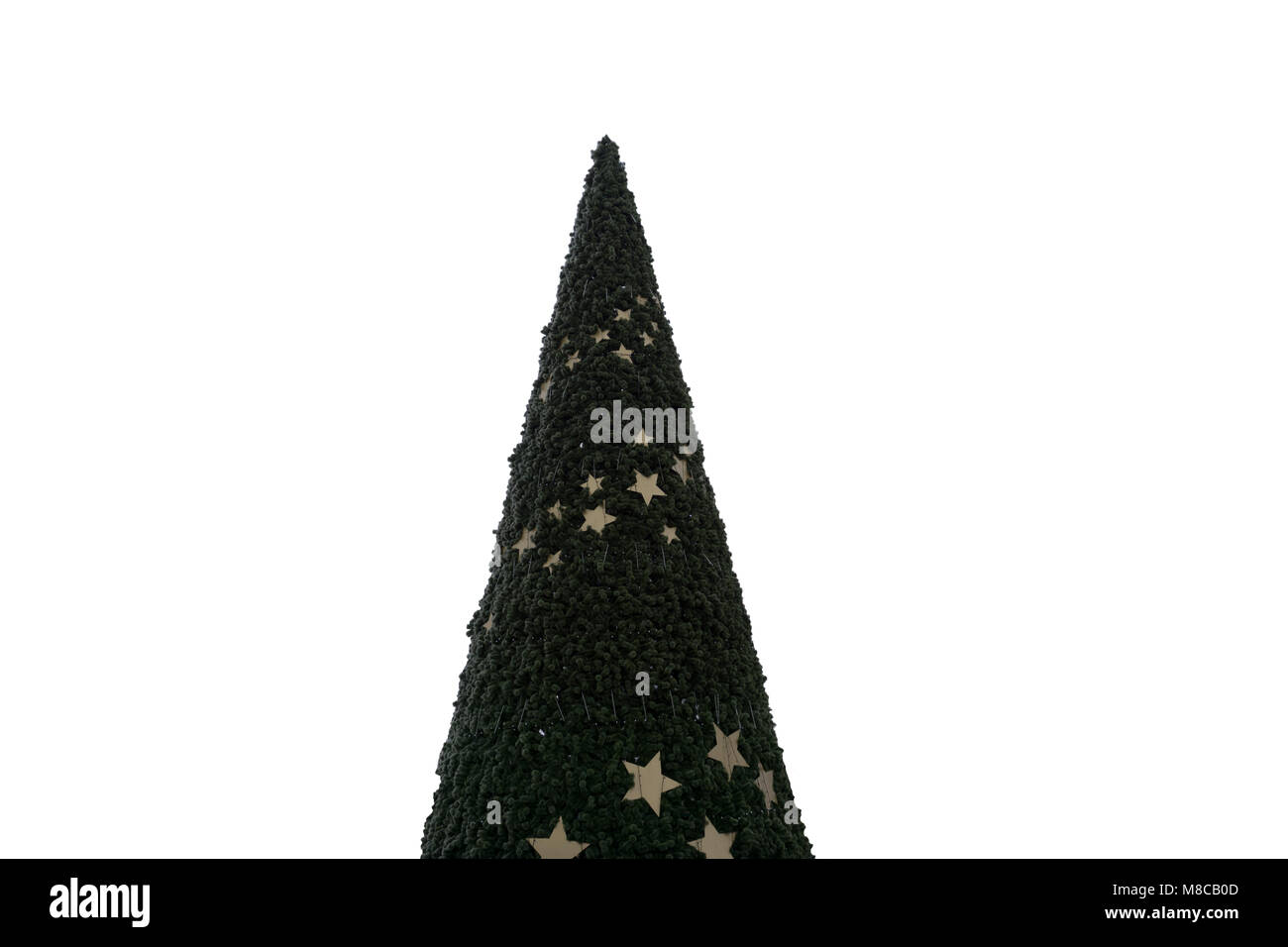 Beautiful large christmas tree with red balls and lights on white ...