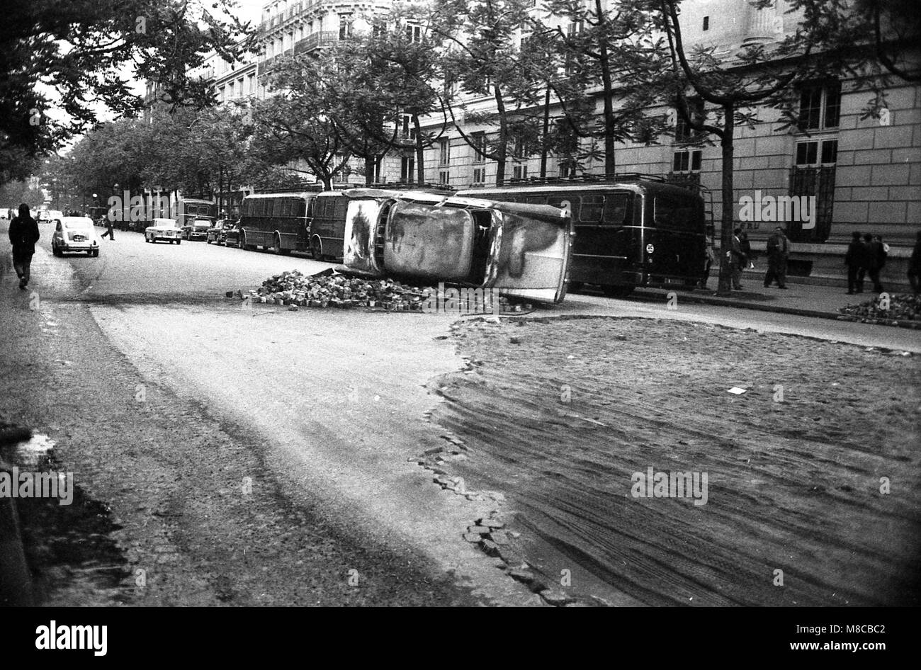 Philippe Gras / Le Pictorium -  May 68 -  1968  -  France / Ile-de-France (region) / Paris  -  The traces of the violent clashes of the day before Stock Photo