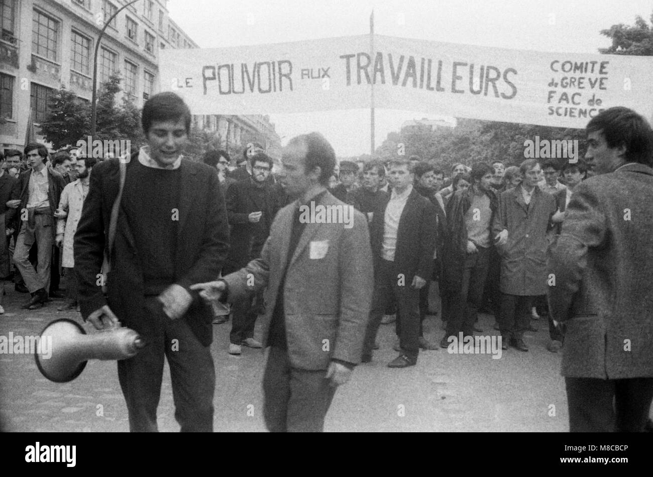 Philippe Gras / Le Pictorium -  May 68 -  1968  -  France / Ile-de-France (region) / Paris  -  Head of procession of a workers demonstration Stock Photo