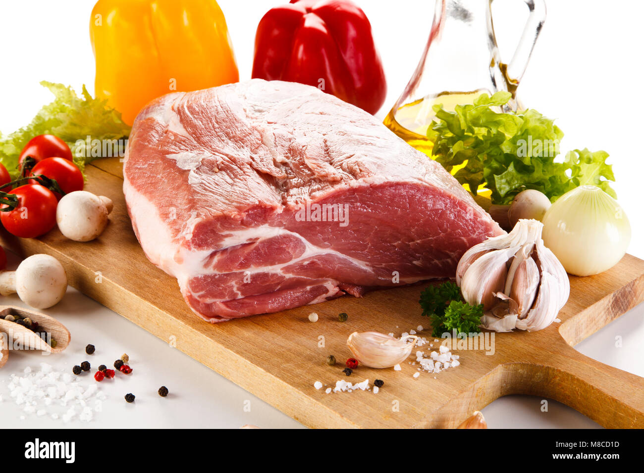Raw pork on cutting board Stock Photo