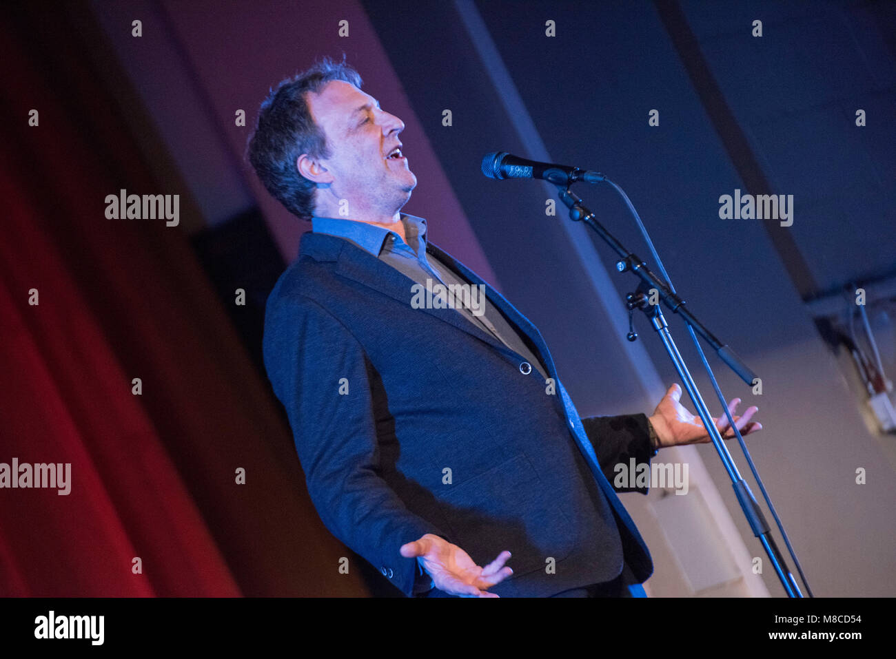 Misha Glenny author , journalist, former BBC Moscow Correspondent found notoriety with his book about Russian Mafia 'McMafia' turned into BBC drama of the same name. Pictured @ Bookslam @ York Hall, Bethnal Green east London. Stock Photo