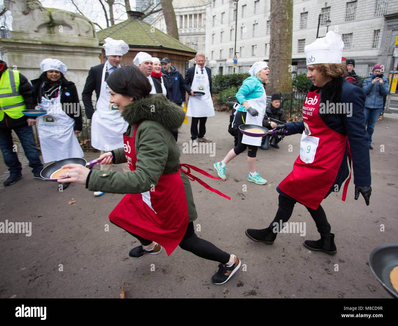 The 21st annual Rehab Parliamentary Pancake Race, supported by Lyle’s Golden Syrup, between a team of MPs and media in Victoria Tower Gardens, Millbank.  Featuring: Atmosphere, View Where: London, England, United Kingdom When: 13 Feb 2018 Credit: Wheatley/WENN Stock Photo