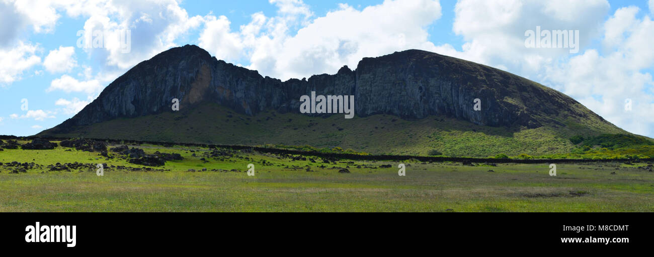 Moais in the slopes of Rano Raraku volcano, Rapa Nui (Easter Island) Stock Photo