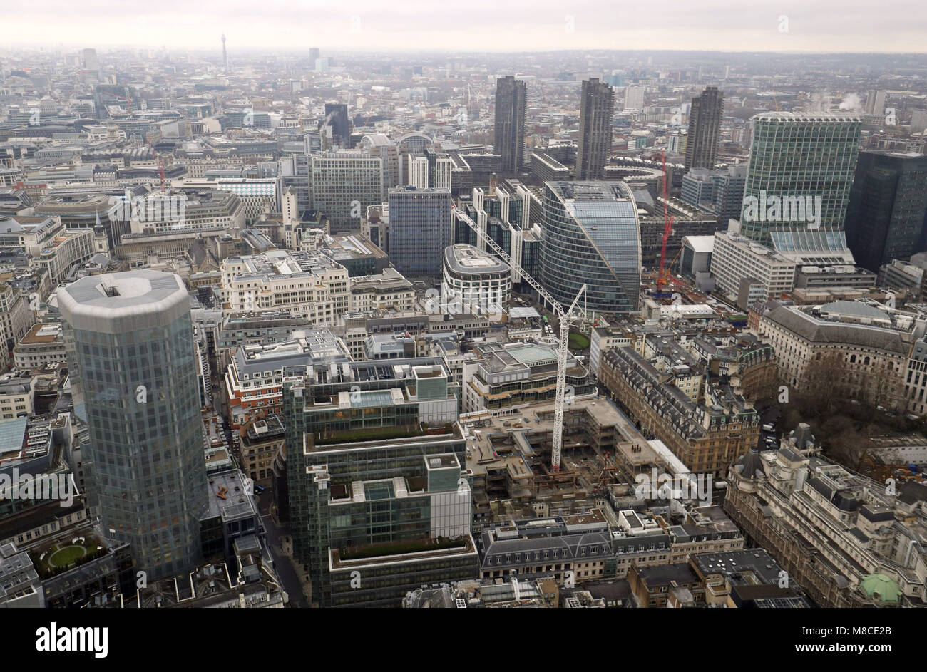 The City of London as seen from the Vertigo Bar at the top of Tower 42, London. Stock Photo