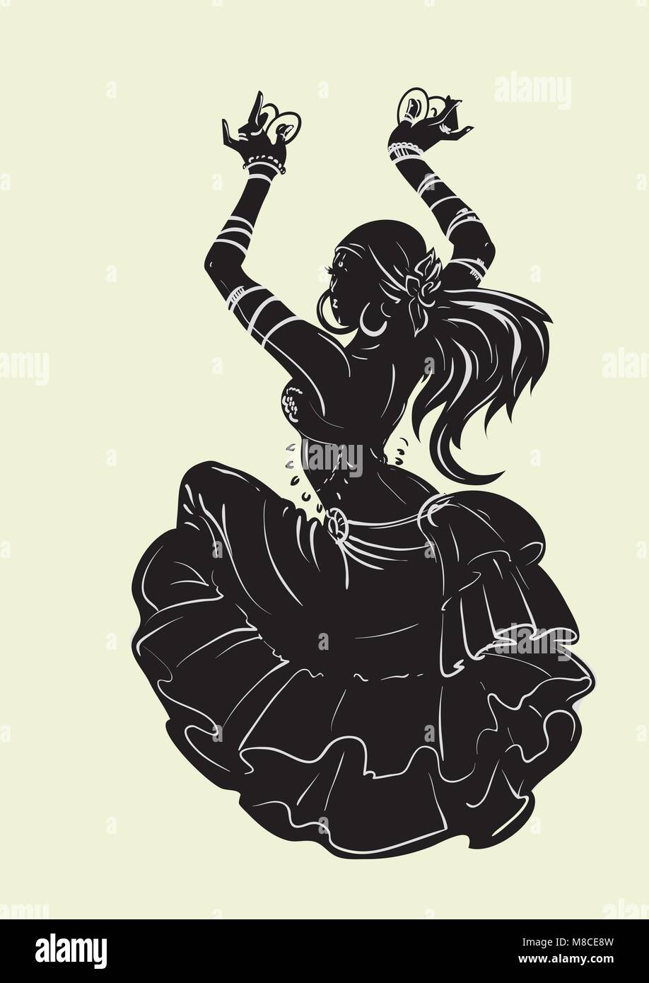 Tribal Fusion bellydancer dance silhouette Stock Vector