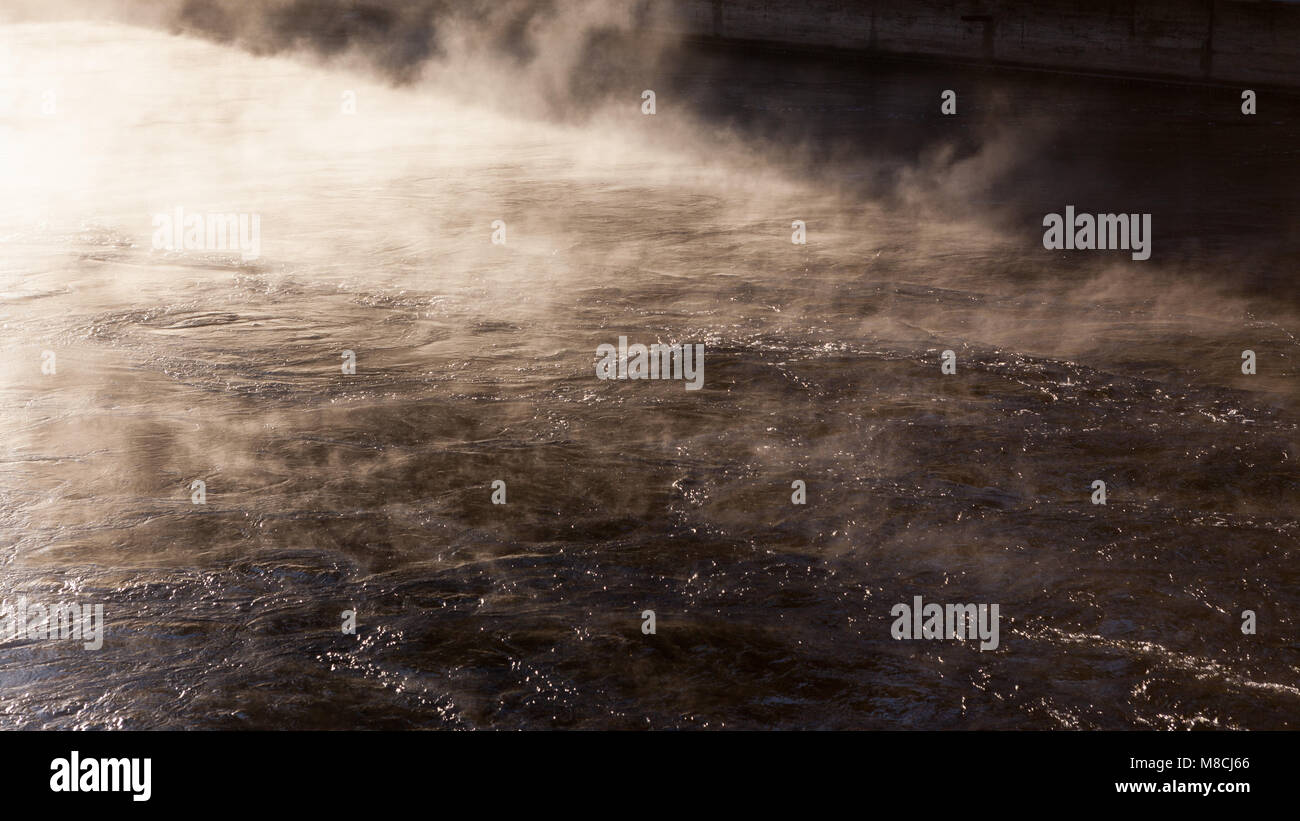 Water vapor on surface of cold water Stock Photo - Alamy