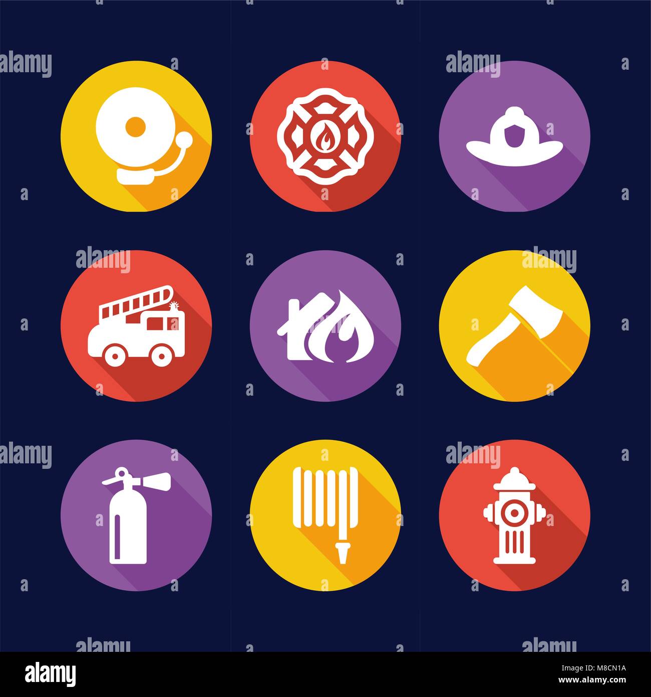 Fireman Icons Flat Design Circle Stock Vector Image & Art - Alamy