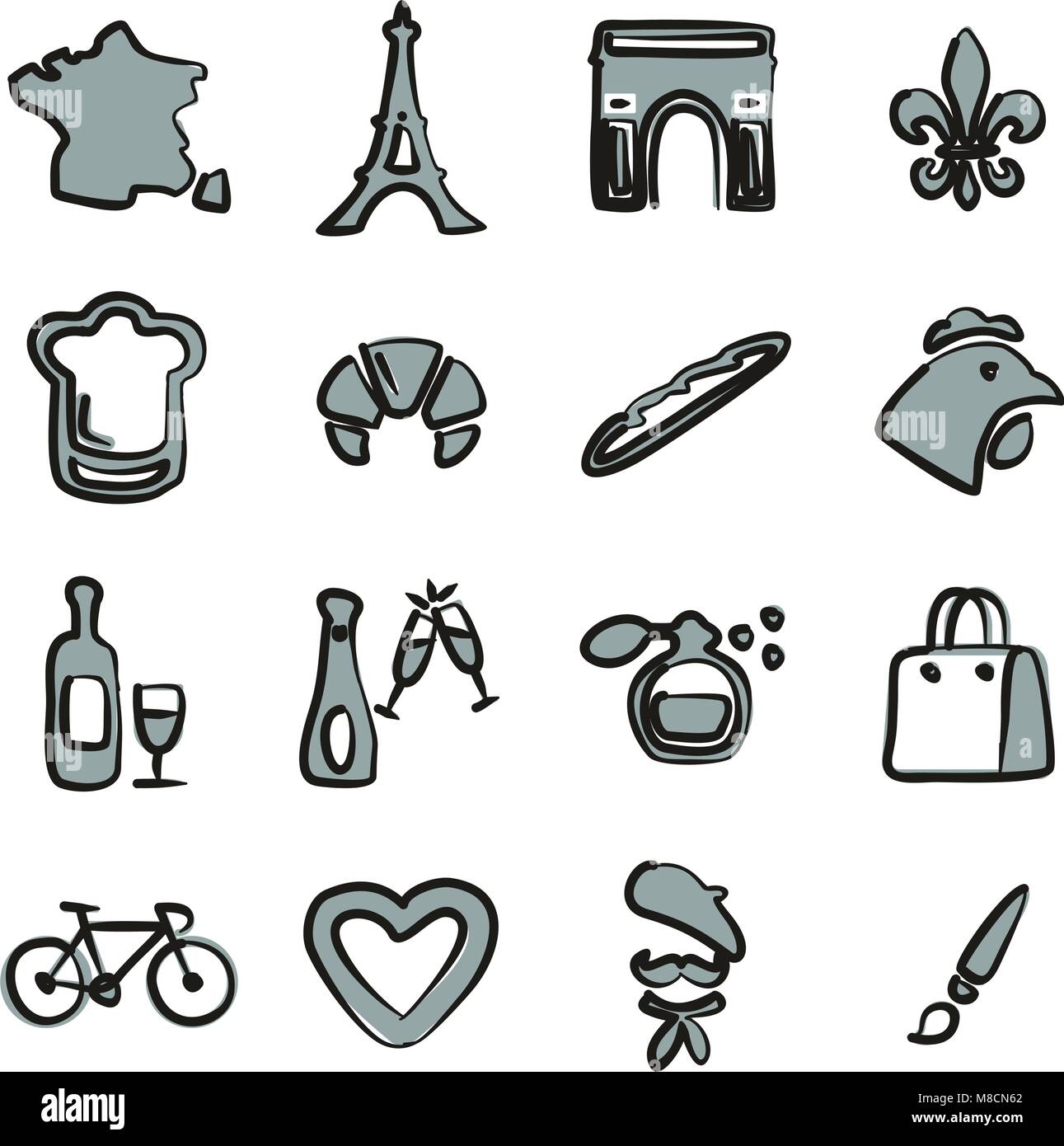 France Icons Freehand 2 Color Stock Vector Image & Art - Alamy