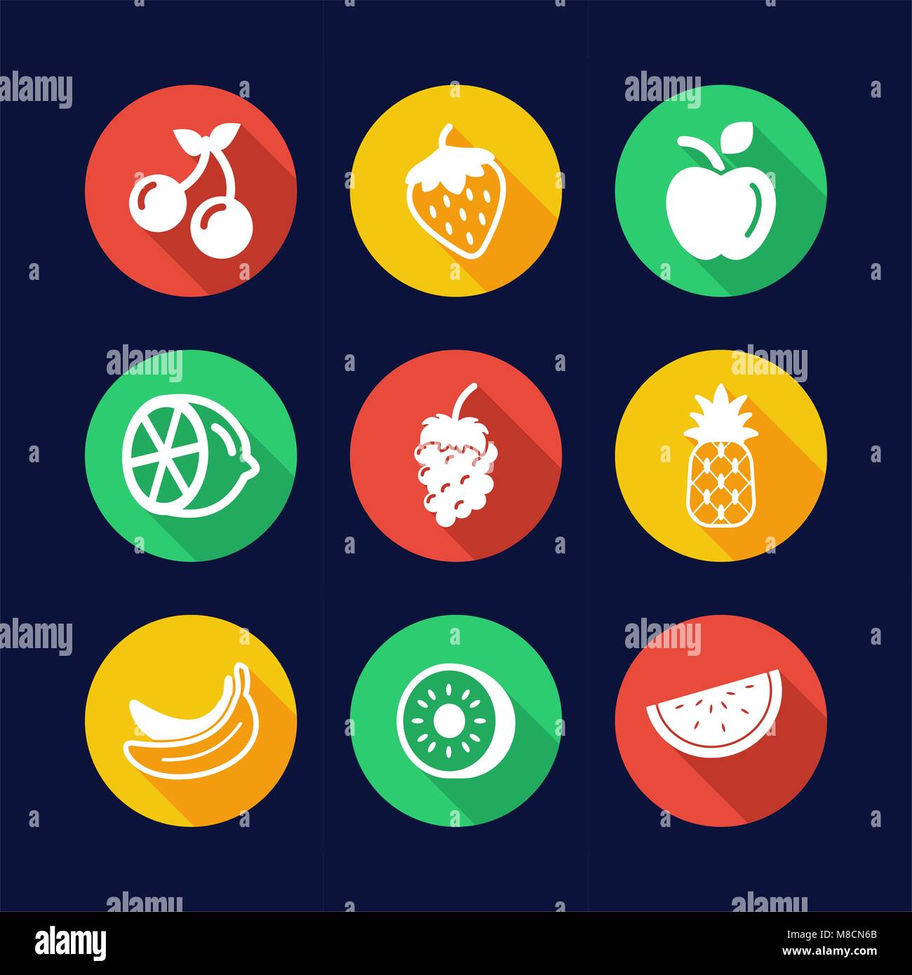 Fruit Icons Flat Design Circle Stock Vector Image & Art - Alamy