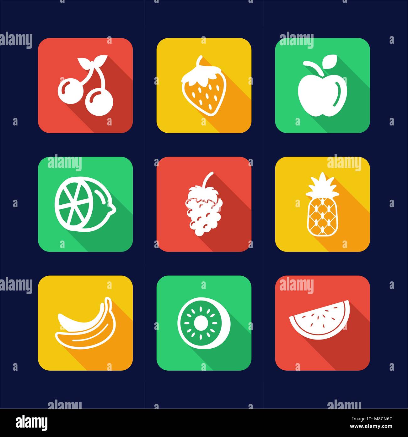 Fruit Icons Flat Design Stock Vector Image & Art - Alamy
