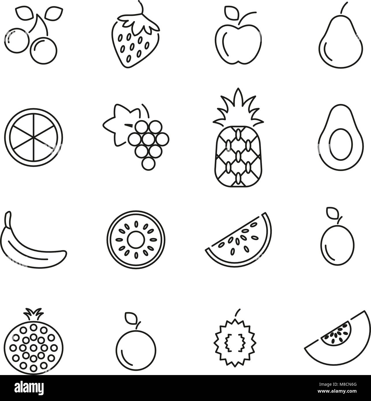 Fruit Icons Thin Line Vector Illustration Set Stock Vector Image & Art ...