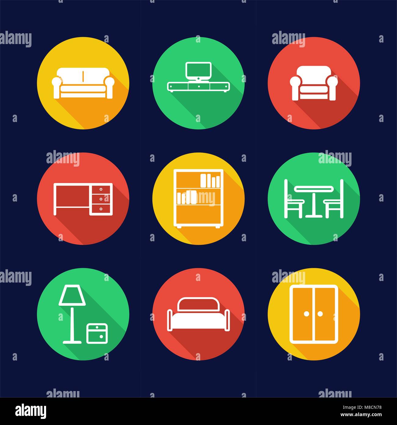 Furniture Icons Flat Design Circle Stock Vector Image & Art Alamy