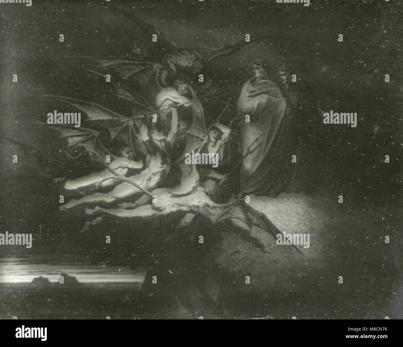 Canto XXI (21), The demons threaten Virgil, Dante's Inferno illustration by Dorè Stock Photo