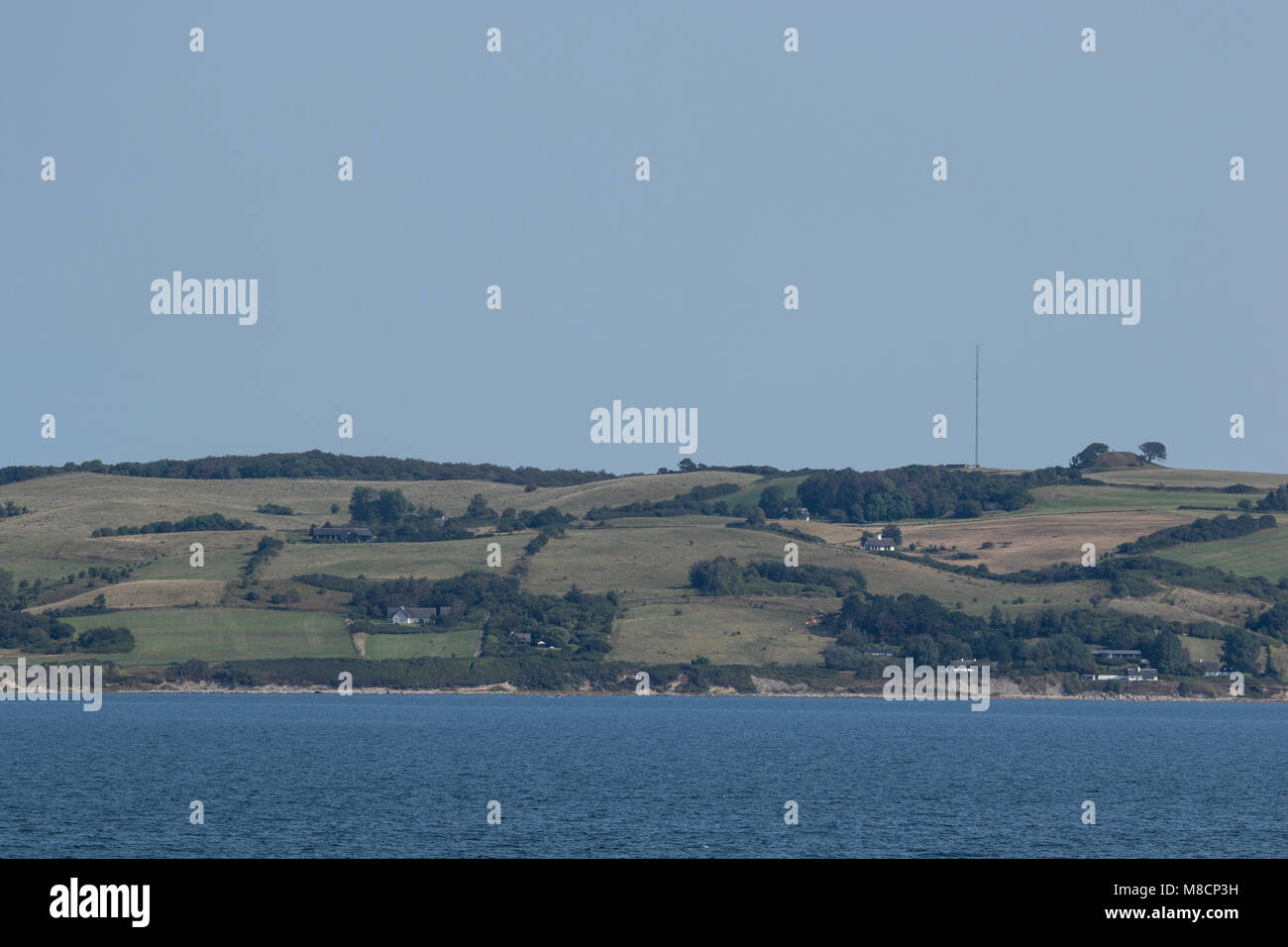 Moraine hills and Vejrhøj Buen seen from the sea, Stock Photo