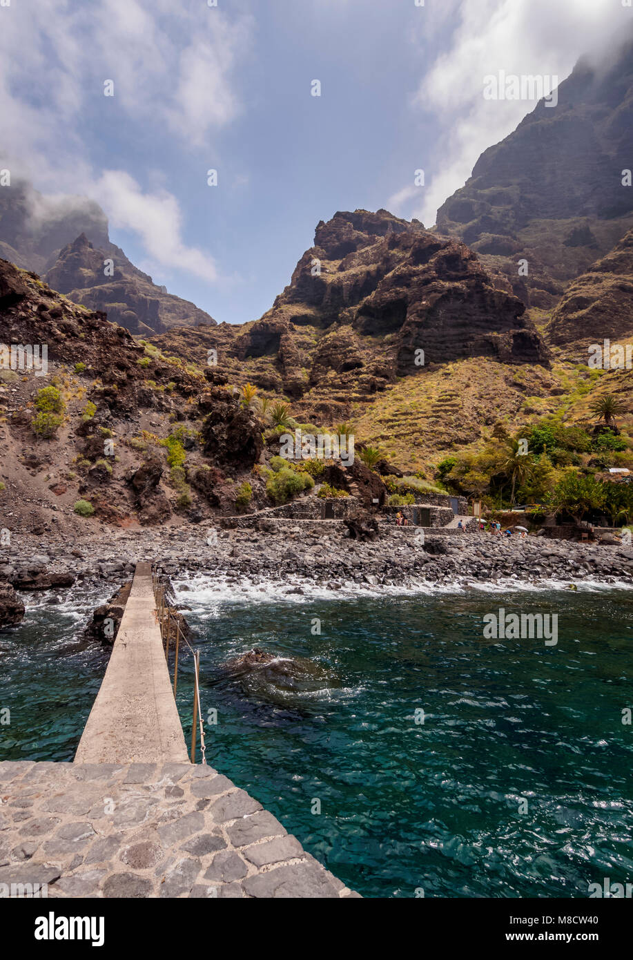 Small port on Masca Beach and Los Gigantes Cliffs, Tenerife Island, Canary Islands, Spain Stock Photo