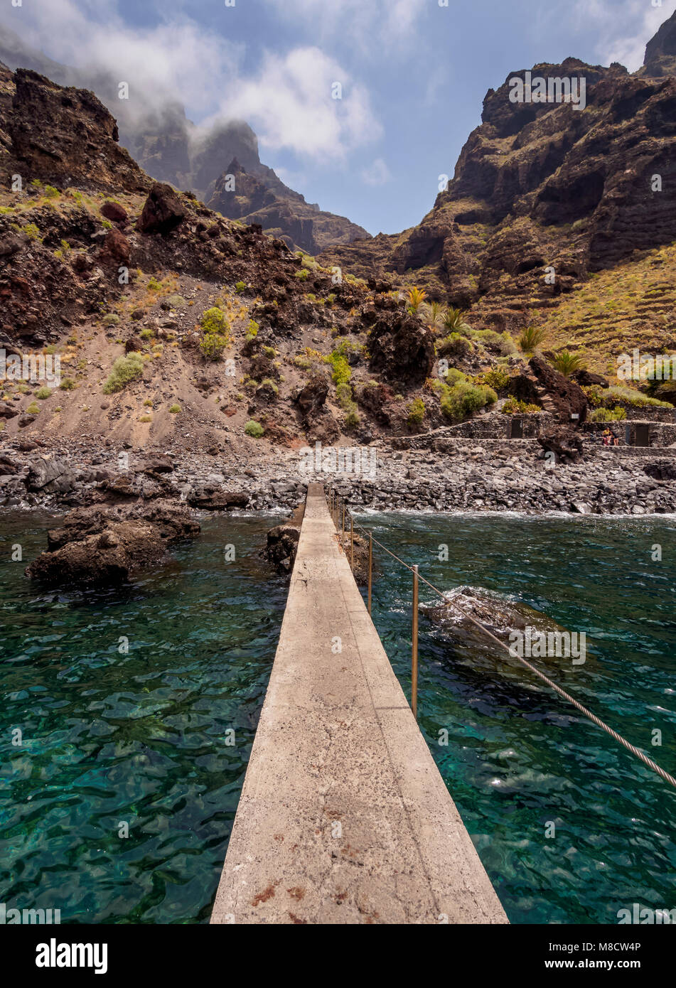 Small port on Masca Beach and Los Gigantes Cliffs, Tenerife Island, Canary Islands, Spain Stock Photo