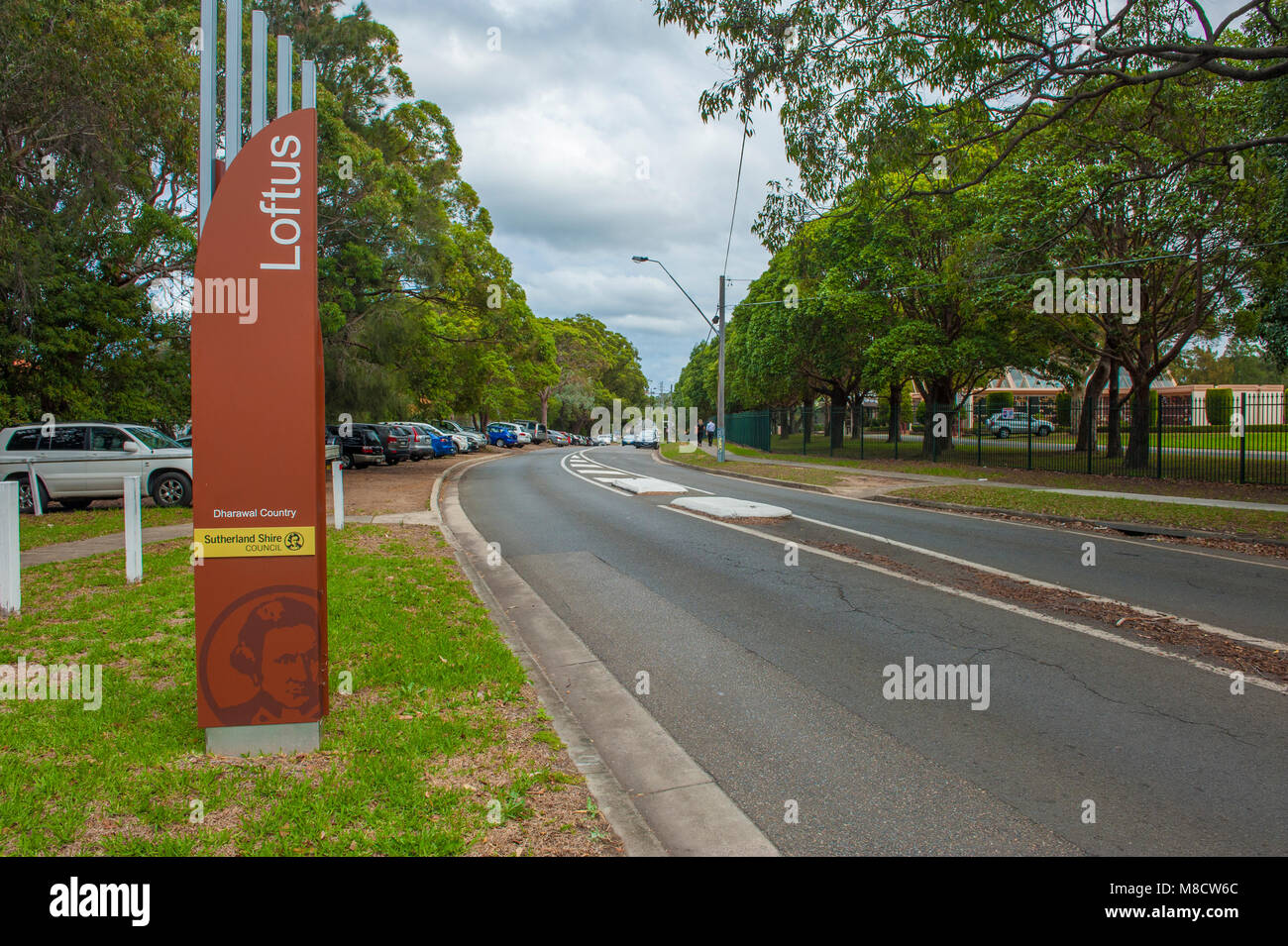 Suburban Loftus. View of local street with Loftus sign. LOFTUS. NSW