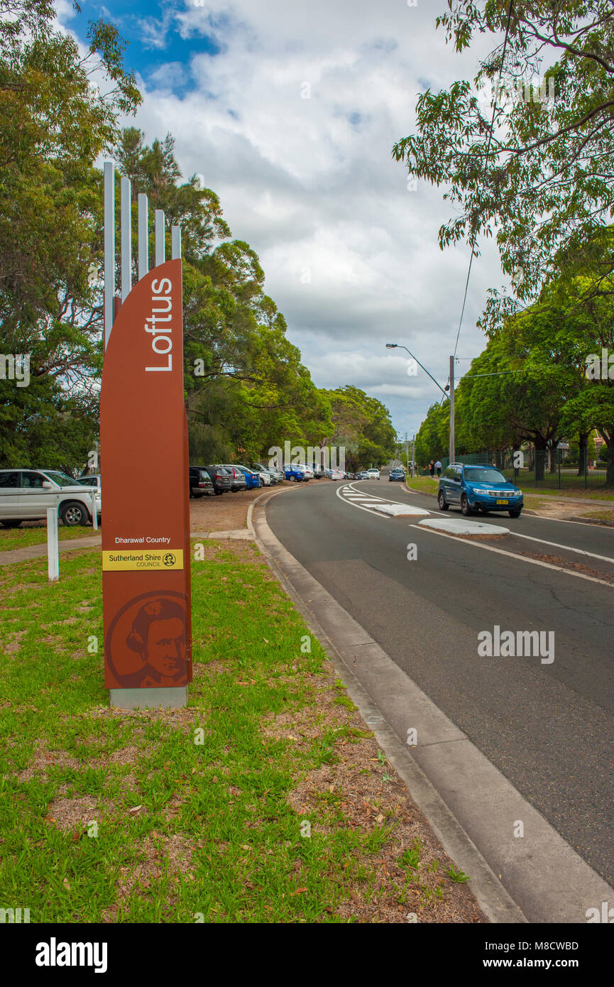 Suburban Loftus. Vertical shot of local street with Loftus sign. LOFTUS