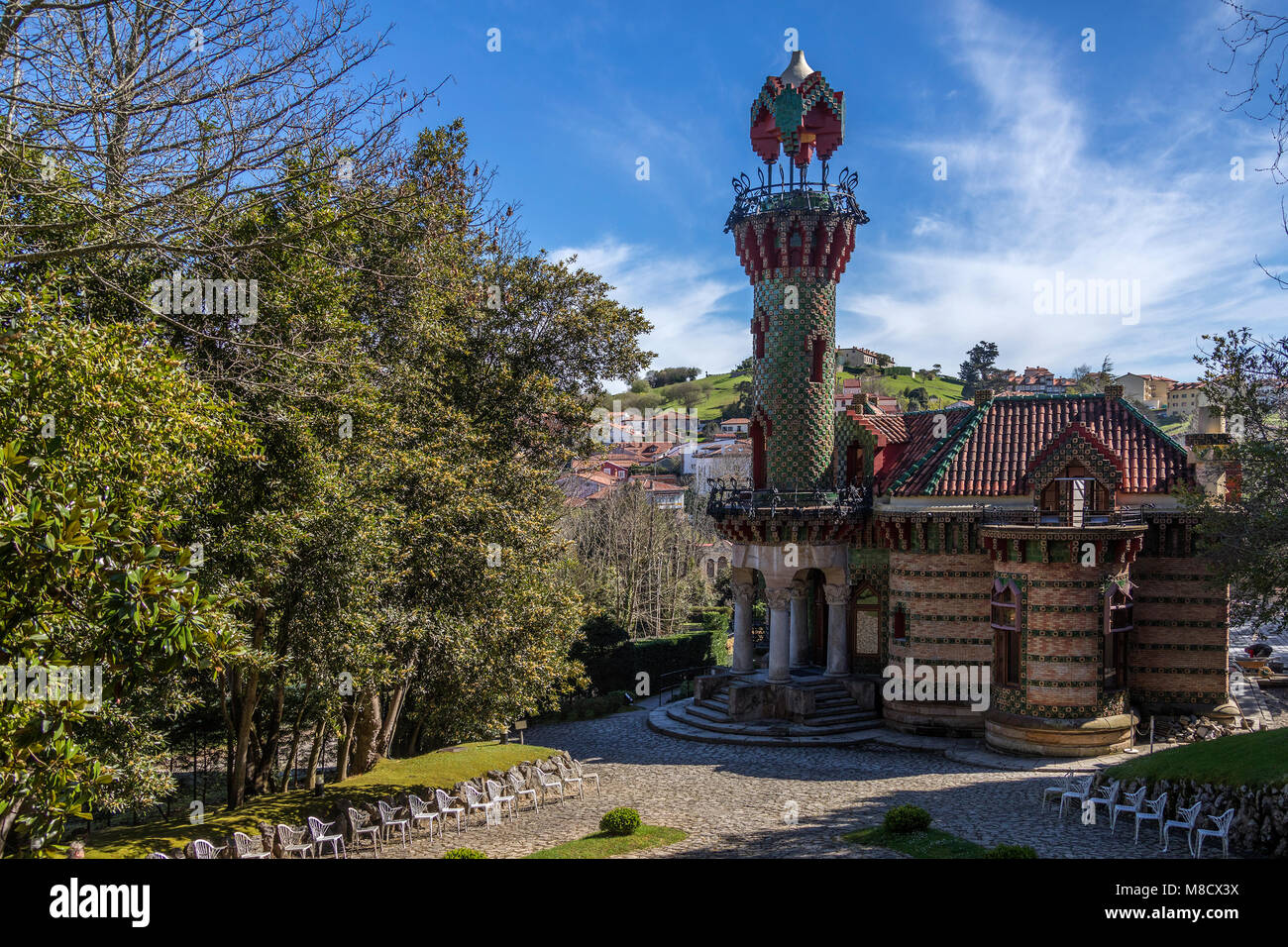 Anton Gaudi’s El Capricho, a modernista landmark in the coastal town of Comillas in the Cantabria region of northern Spain. Stock Photo