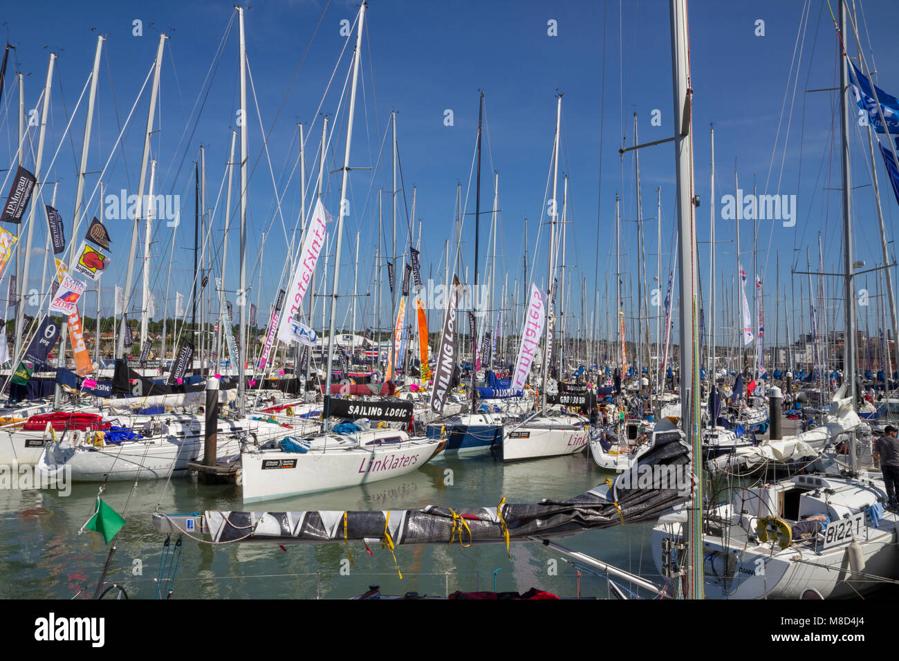 Packed Marina at Cowes Yacht Haven on Round the Island Race Day, Cwoes, Isle of Wight, UK Stock Photo