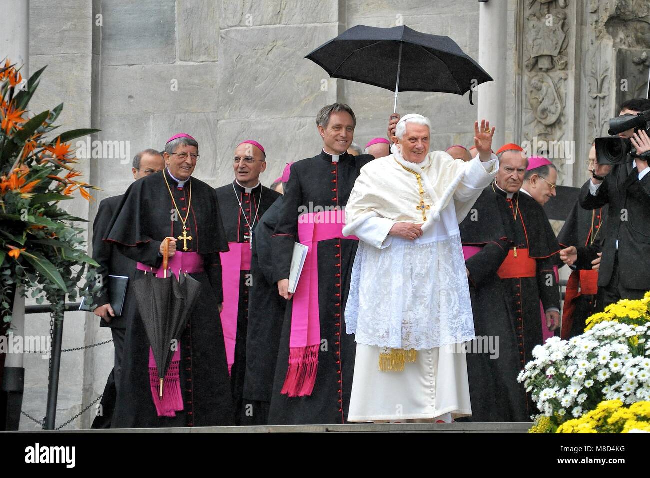 Pope Benedict XVI greets the faithful Turin Italy May 2 2010 Stock Photo