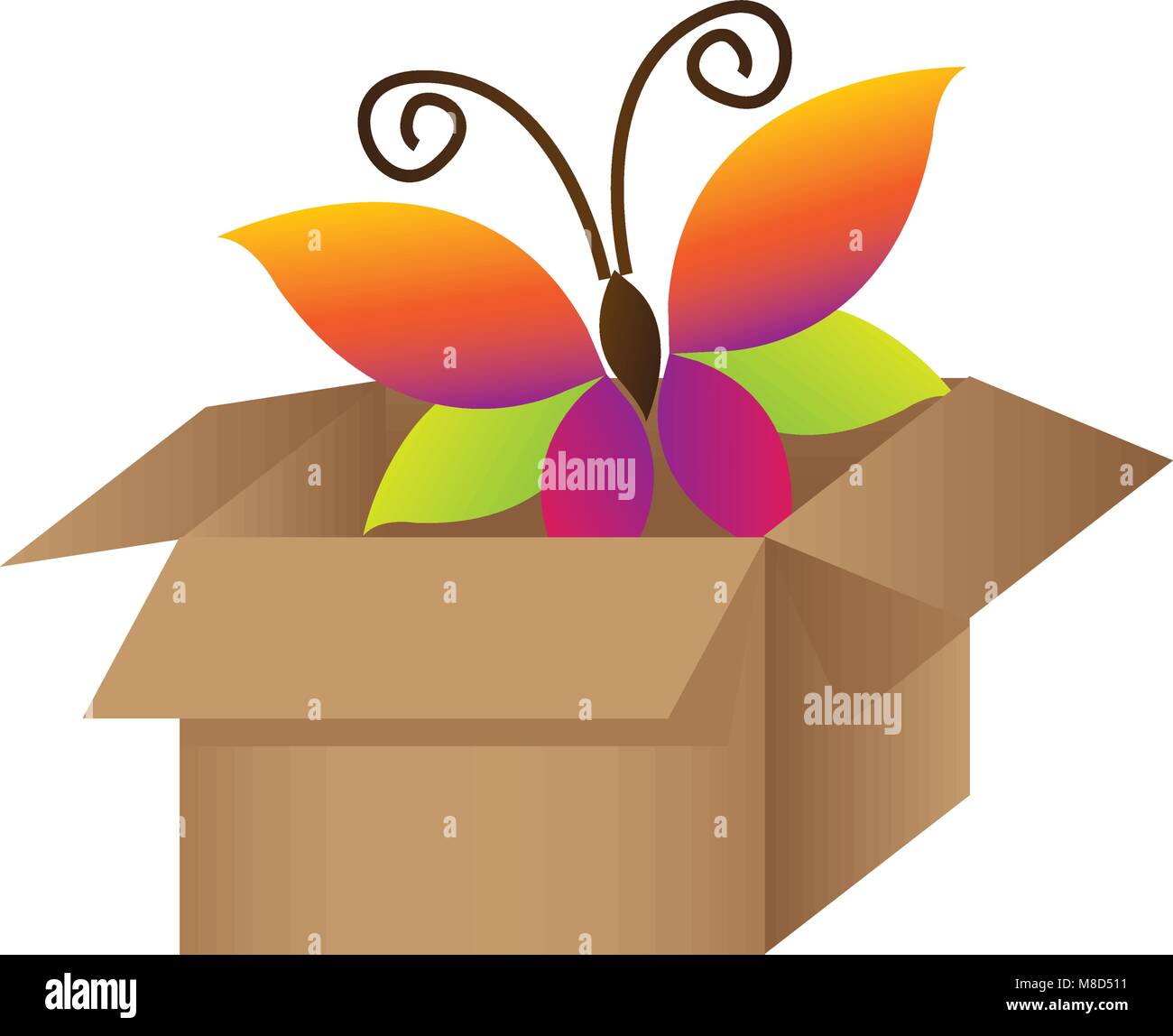 colorful background with abstract butterfly coming out of the box Stock